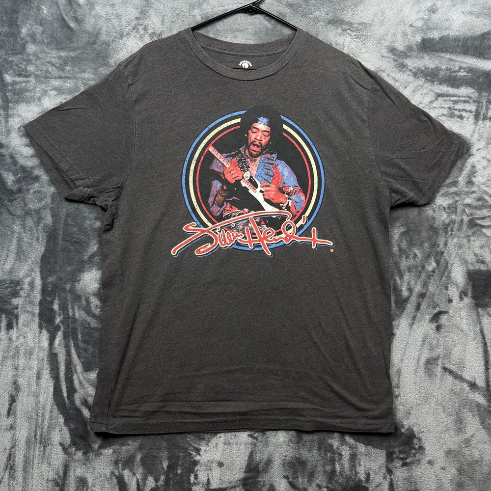 Authentic Hendrix T-Shirt Mens Large Gray 1969 Tour Graphic Rock Music Tee